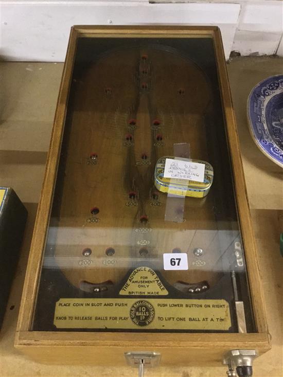 Pin ball table & 21 old pennies